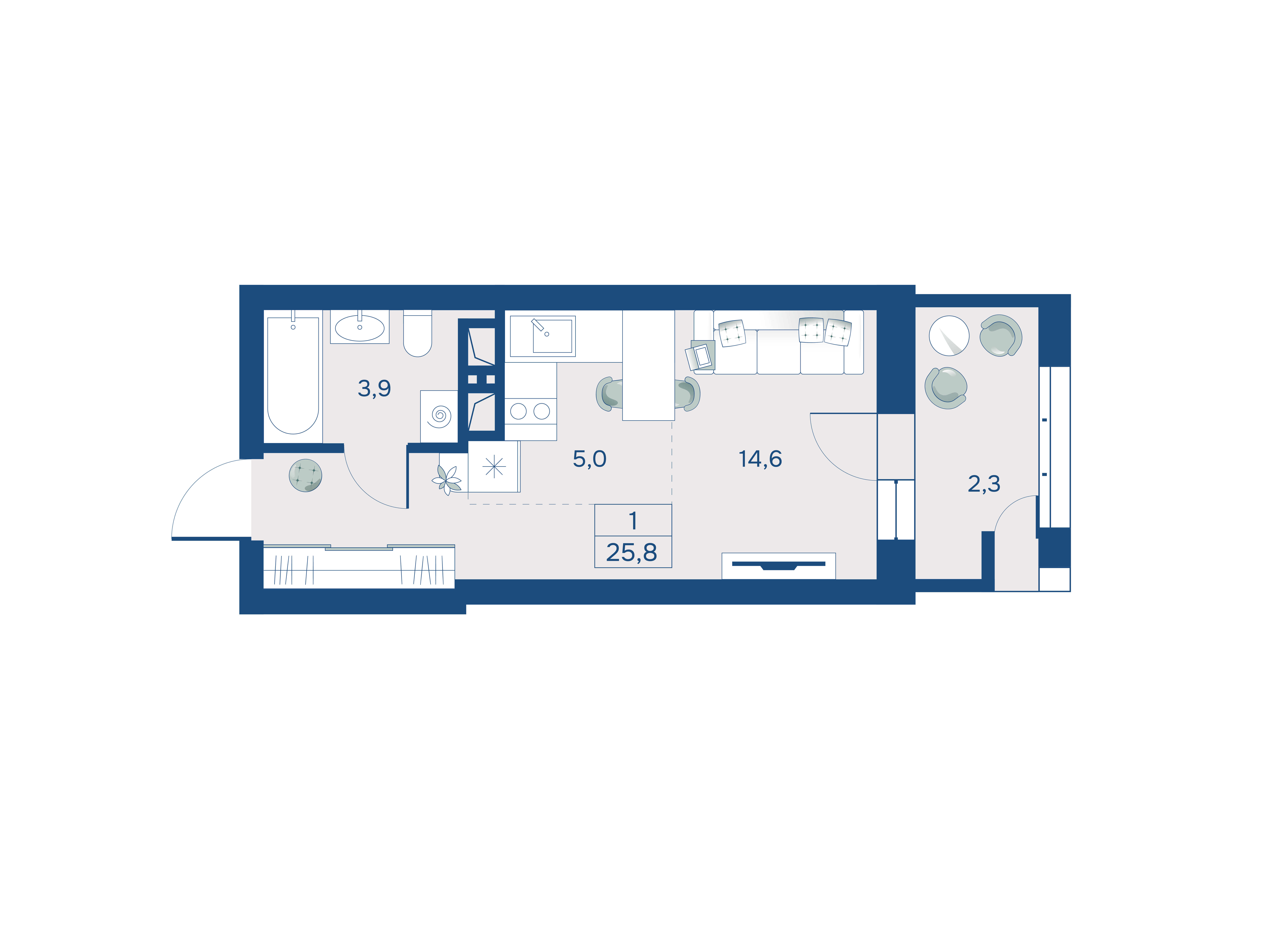 Студия, 25.80 м²