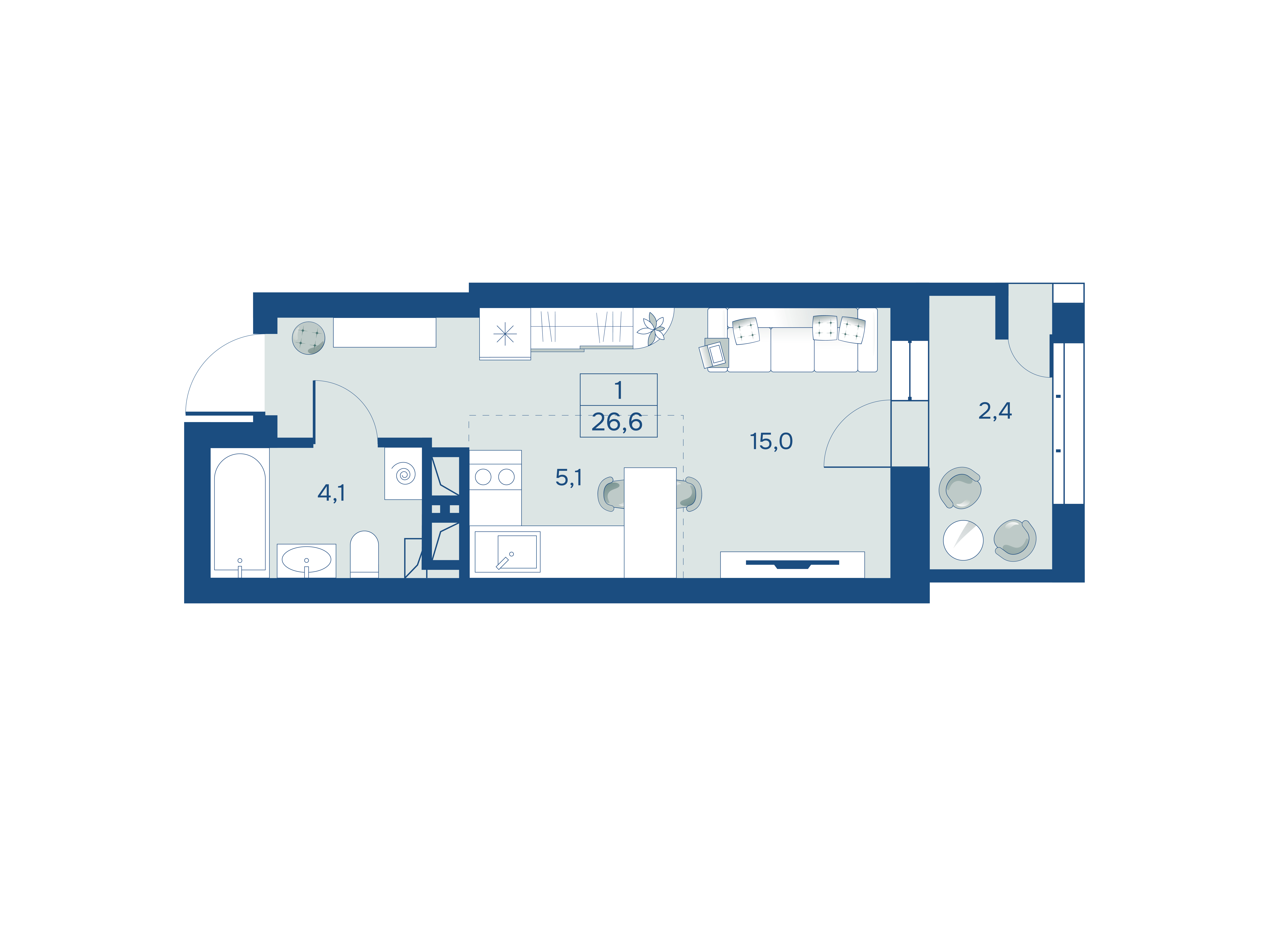 Студия, 26.60 м²