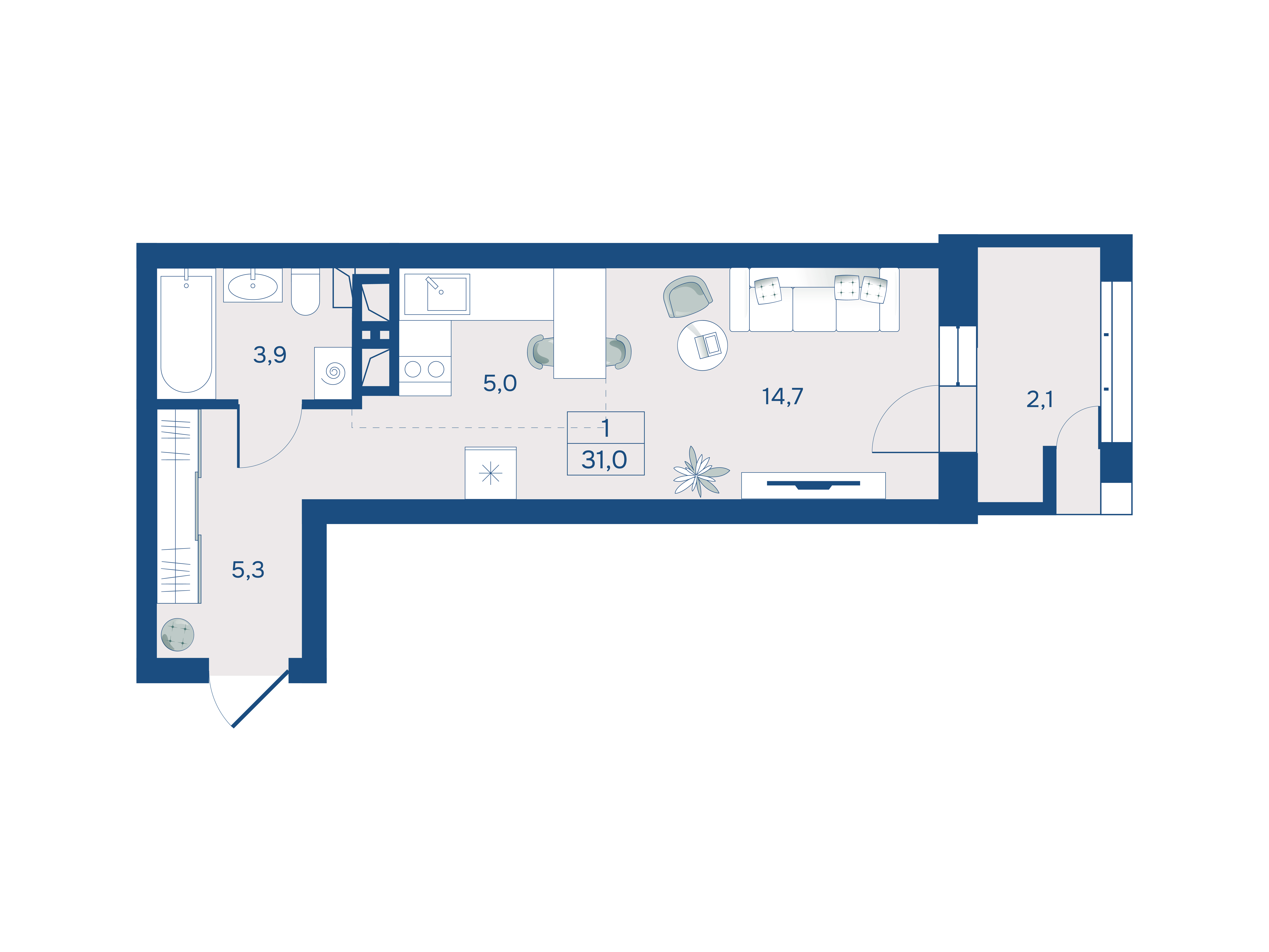 Студия, 31.00 м²
